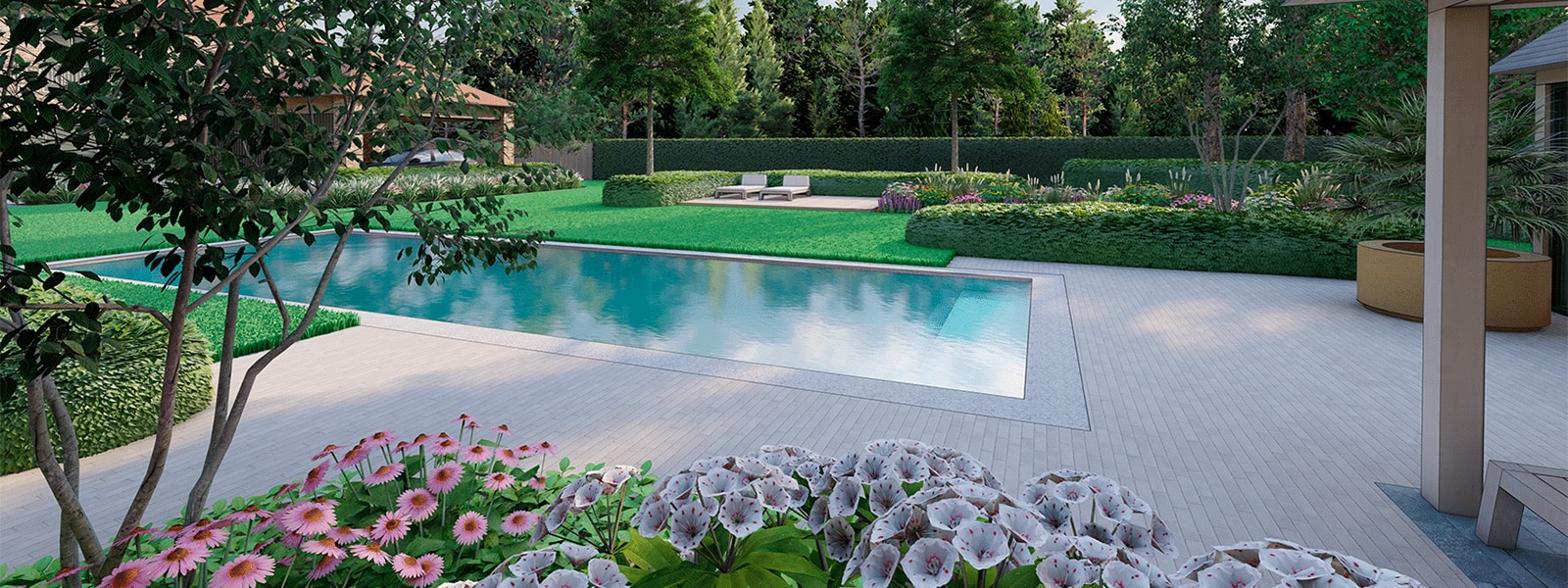 Luxe tuin met zwembad